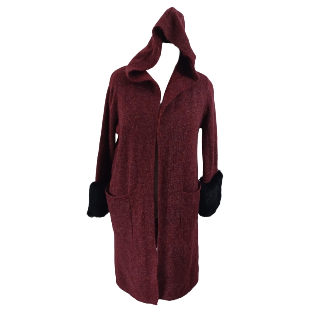 P. LUCA MILANO HOODED CARDIGAN WITH FAUX FUR TRIM SIZE S